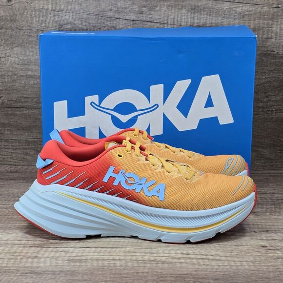 Hoka One One Bondi X Men\'s Size 9.5D Fiesta Amber Yellow Running Shoes NEW W BOX